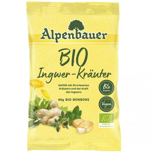 Alpenbauer BIO prírodné cukríky zázvor a bylinky 90g
